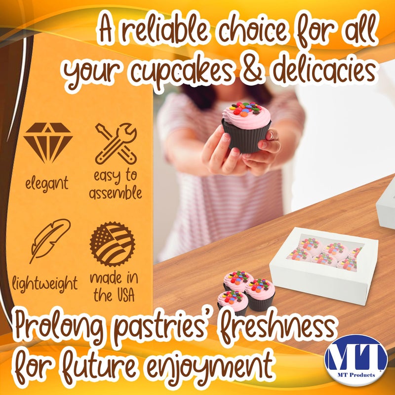MT Products Cupcake Boxes 8" x 5.75" x 2.5" - Auto Pop-Up Bakery Boxes with Window (Pack of 25) - Made in the USA - Image 4